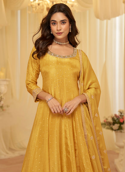 Yellow Viscose Sequins Work  Party Wear Readymade Anarkali Suit SW723640