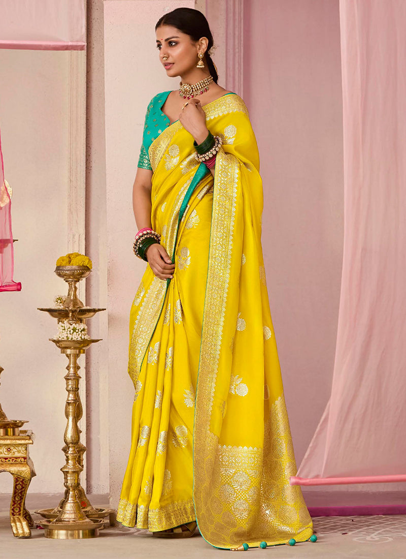Yellow Viscose Silk Embroidery Work Occasional Wear Saree SW670550