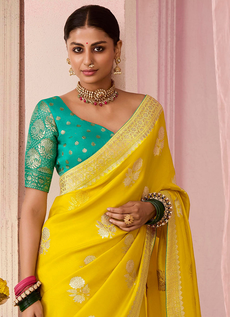 Yellow Viscose Silk Embroidery Work Occasional Wear Saree SW670550