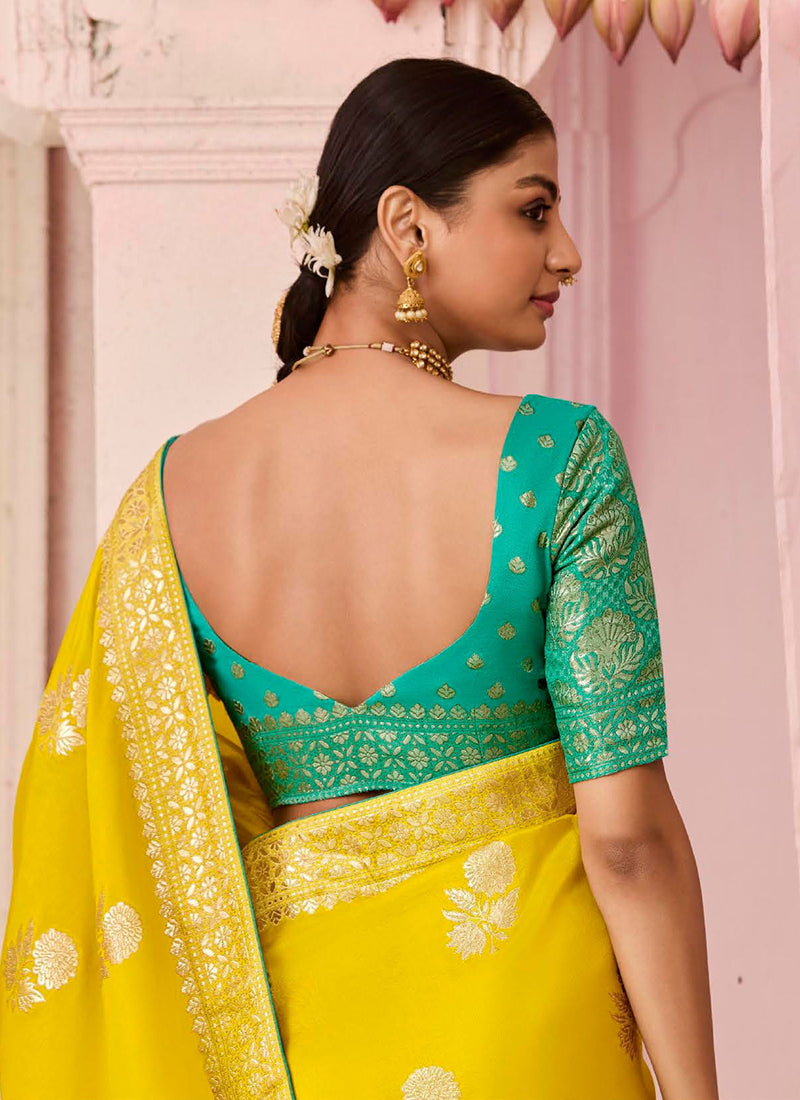 Yellow Viscose Silk Embroidery Work Occasional Wear Saree SW670550