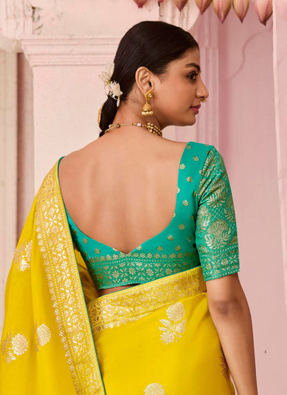 Yellow Viscose Silk Embroidery Work Occasional Wear Saree SW670550