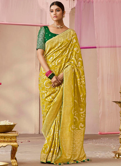 Yellow Viscose Silk Embroidery Work Occasional Wear Saree SW169185