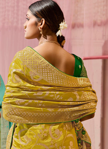 Yellow Viscose Silk Embroidery Work Occasional Wear Saree SW169185