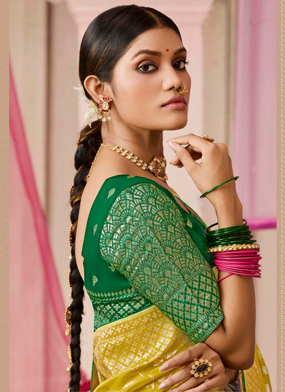 Yellow Viscose Silk Embroidery Work Occasional Wear Saree SW169185