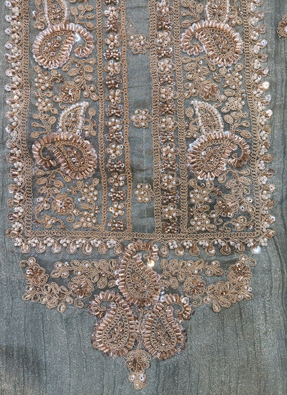 Readymade Sage Green Heavy Embroidered Short Kurta Sharara Set with Scalloped Dupatta D7718