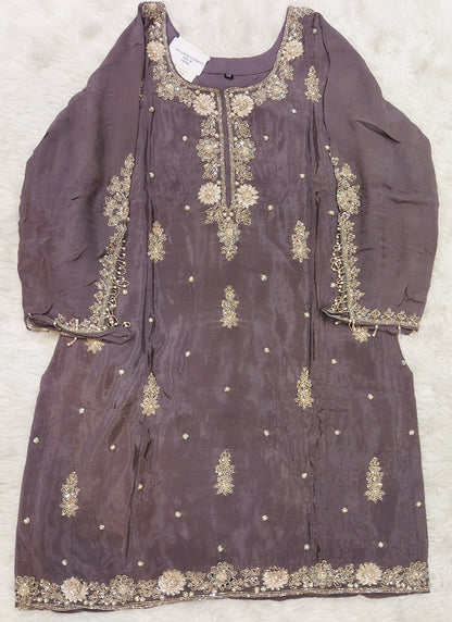 Readymade Lilac Floral Embroidered Short Kurta Sharara Set with Dupatta 278129