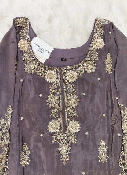 Readymade Lilac Floral Embroidered Short Kurta Sharara Set with Dupatta 278129