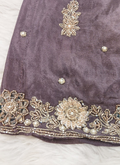 Readymade Lilac Floral Embroidered Short Kurta Sharara Set with Dupatta 278129