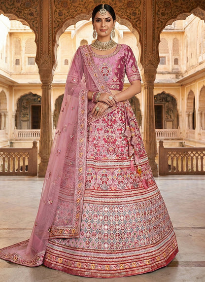 Onion Velvet Embroidery Work Wedding Wear Lehenga Choli SW109424