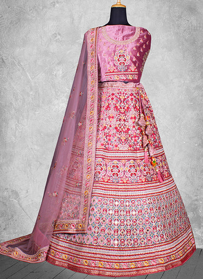 Onion Velvet Embroidery Work Wedding Wear Lehenga Choli SW109424