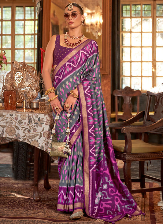 P.v Silk Multi Color Occasional Wear Printed Work Saree 386979