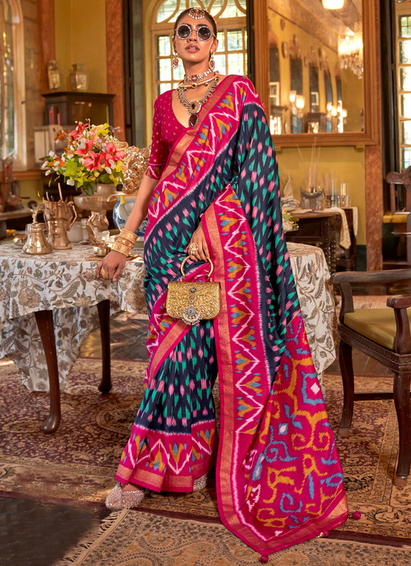 P.v Silk Multi Color Occasional Wear Printed Work Saree 386981