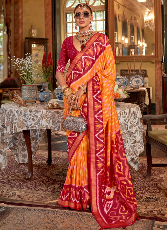 P.v Silk Multi Color Occasional Wear Printed Work Saree 386984