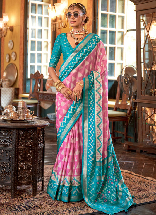 P.v Silk Multi Color Occasional Wear Printed Work Saree 386985
