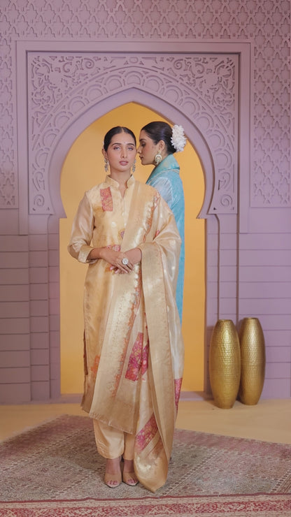 Organza Jacquard Sky Blue Party Wear Pattern Pc Work Readymade Salwar Suit 386176