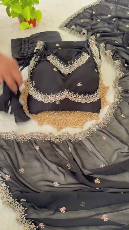 Faux Georgette Black Festival Wear Embroidery Work Readymade Anarkali Gown 385966