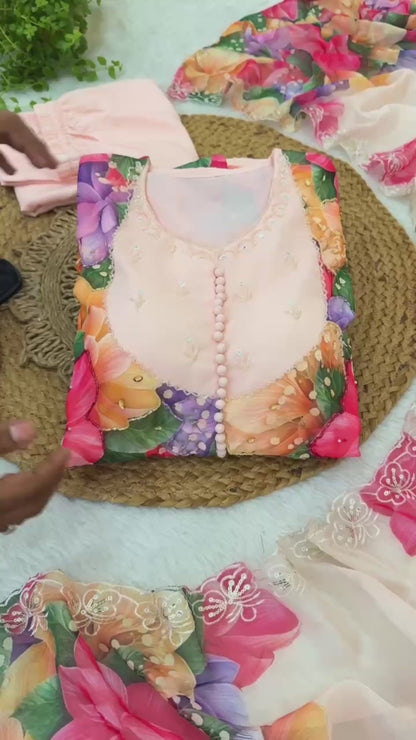 Faux Georgette Peach Festival Wear Hand Work Readymade Anarkali Suit 385328