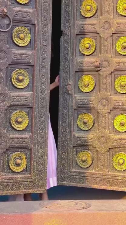 Faux Georgette Peach Festival Wear Hand Work Readymade Anarkali Suit 384612