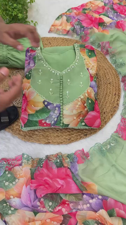 Faux Georgette Pista Festival Wear Hand Work Readymade Anarkali Suit 385329