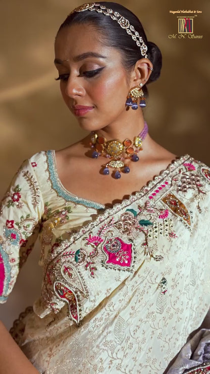 Silk Off White Wedding Wear Embroidery Work Saree 385535