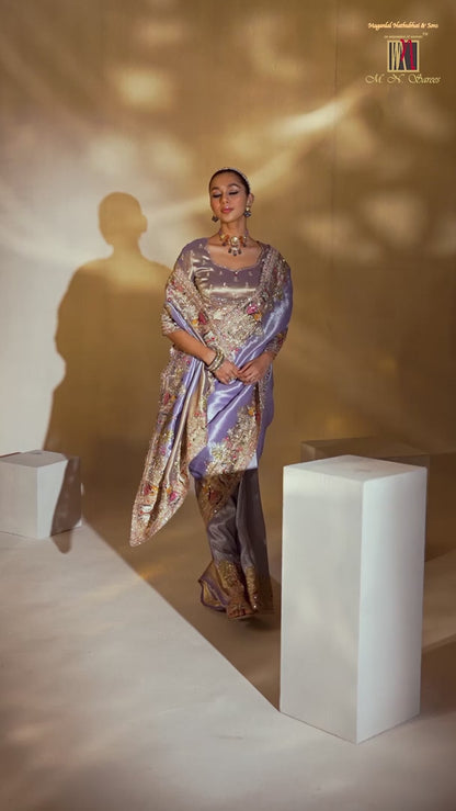 Silk Purple Wedding Wear Embroidery Work Saree 385530