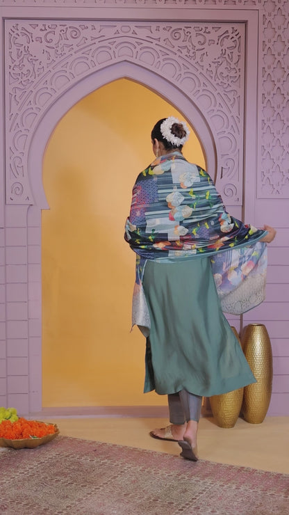 Chiffon Sage Green Festival Wear Pattern Pc Work Readymade Salwar Suit 386185