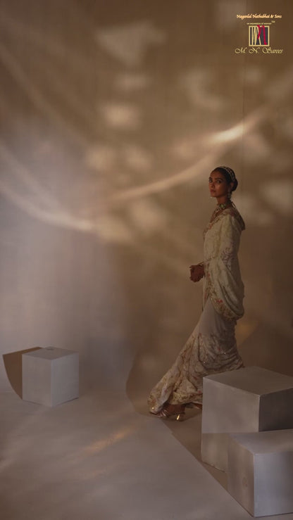 Georgette Off White Wedding Wear Embroidery Work Saree 385533