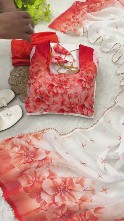 Organza White Festival Wear Digital Print Work Readymade Anarkali Gown 385970