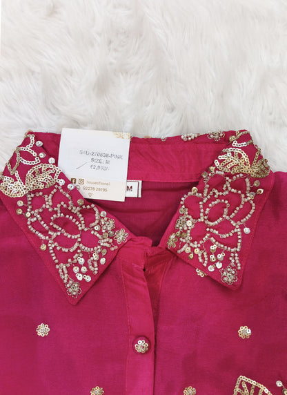 Readymade Crimson Red Embroidered Shirt Style Co-Ord Set 270838