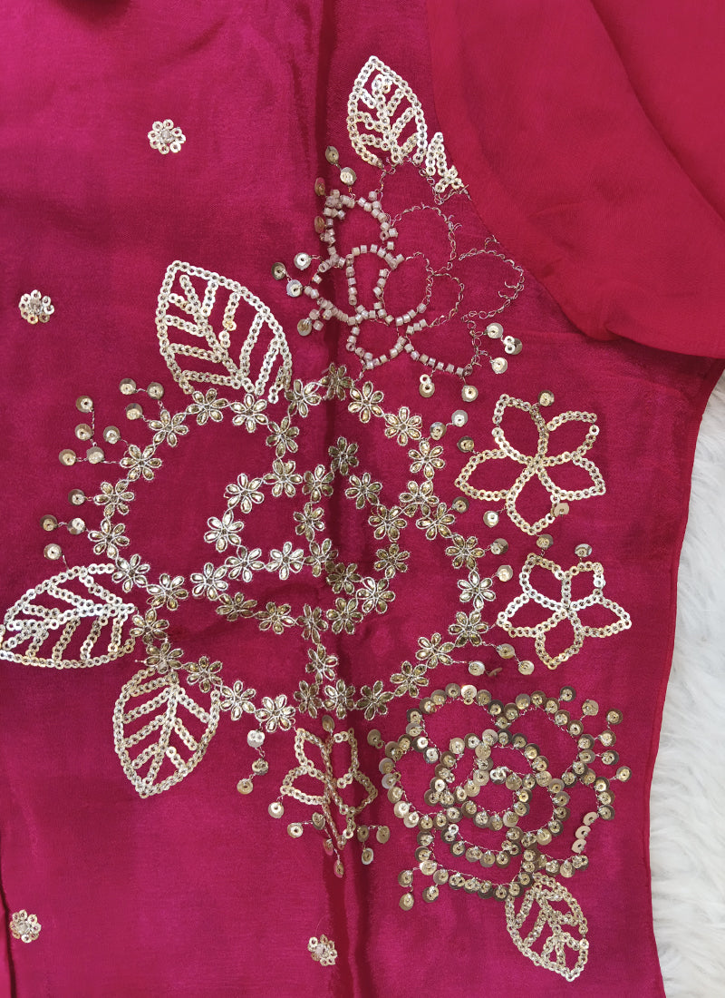 Readymade Crimson Red Embroidered Shirt Style Co-Ord Set 270838