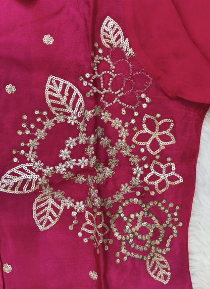 Readymade Crimson Red Embroidered Shirt Style Co-Ord Set 270838