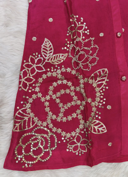 Readymade Crimson Red Embroidered Shirt Style Co-Ord Set 270838