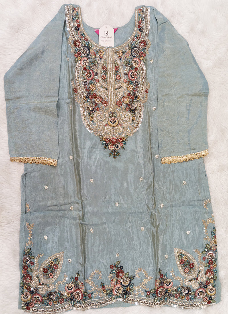 Sky Blue Floral Embroidered Readymade Sharara Set with Dupatta A1277
