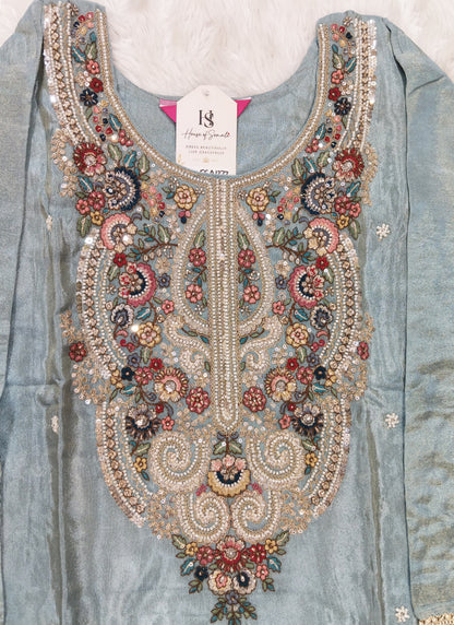 Sky Blue Floral Embroidered Readymade Sharara Set with Dupatta A1277